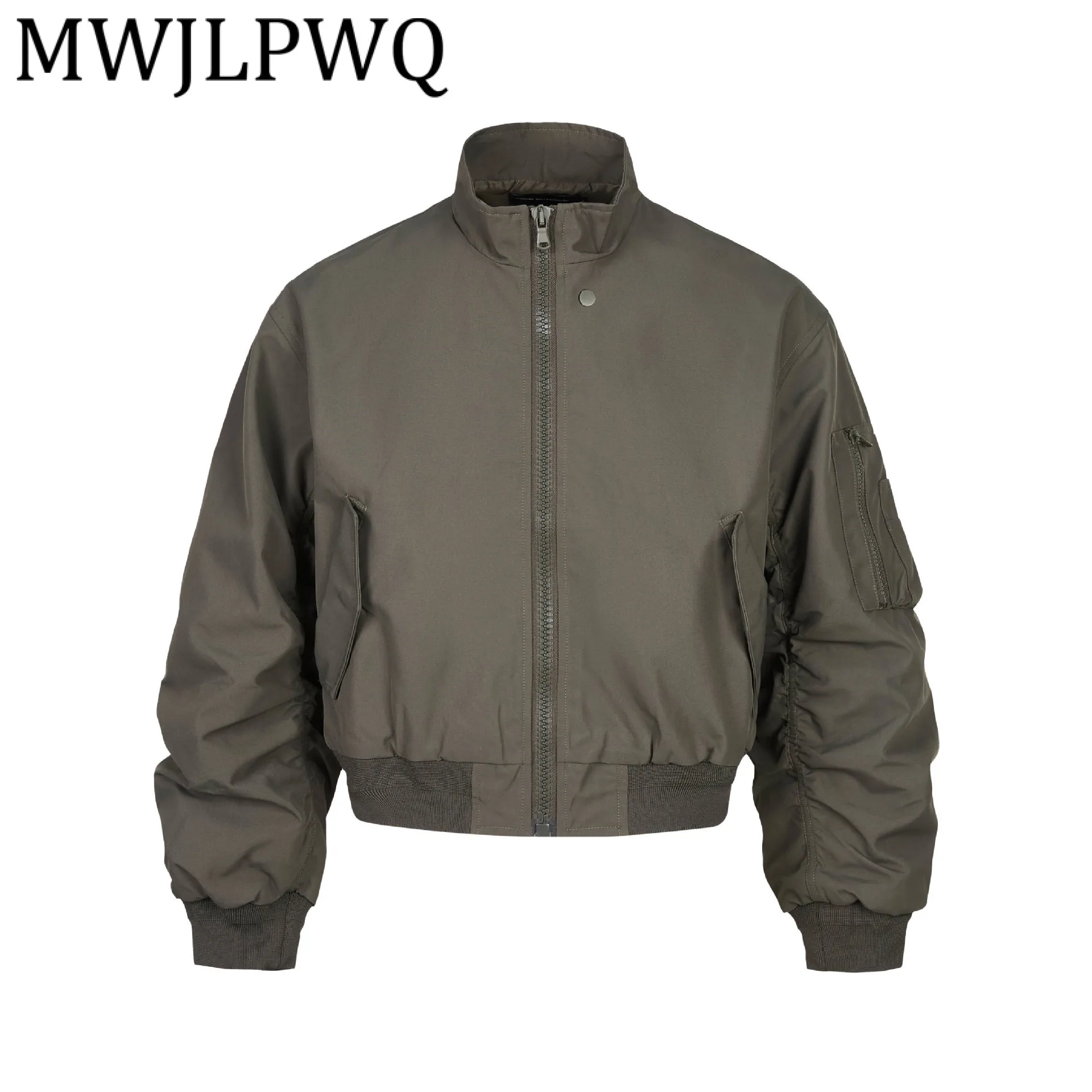 

MWJLPWQ Modish Stand Collar Pleated Design Jacket Men's 2025 Autumn New Coat American Style High-Quality Loose Street wear 21496