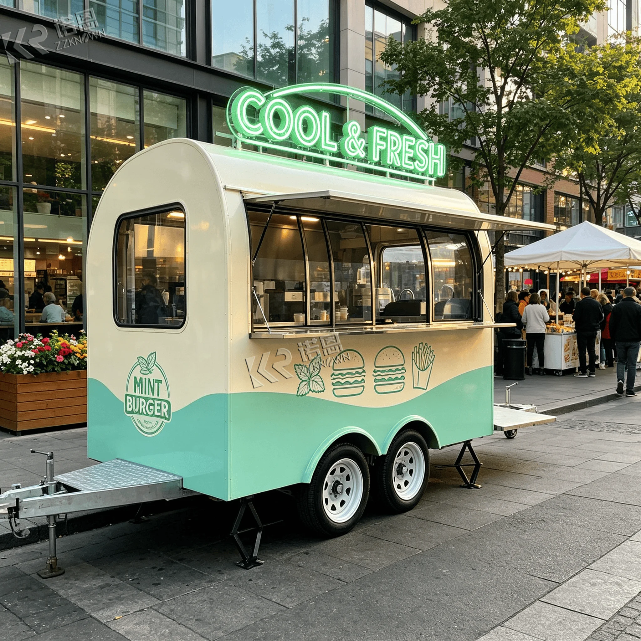 2.5m Curved Towable Food Truck & Food Trailer Custom Two‑Tone Painting for Shopping Plaza Outdoor Snack Vending