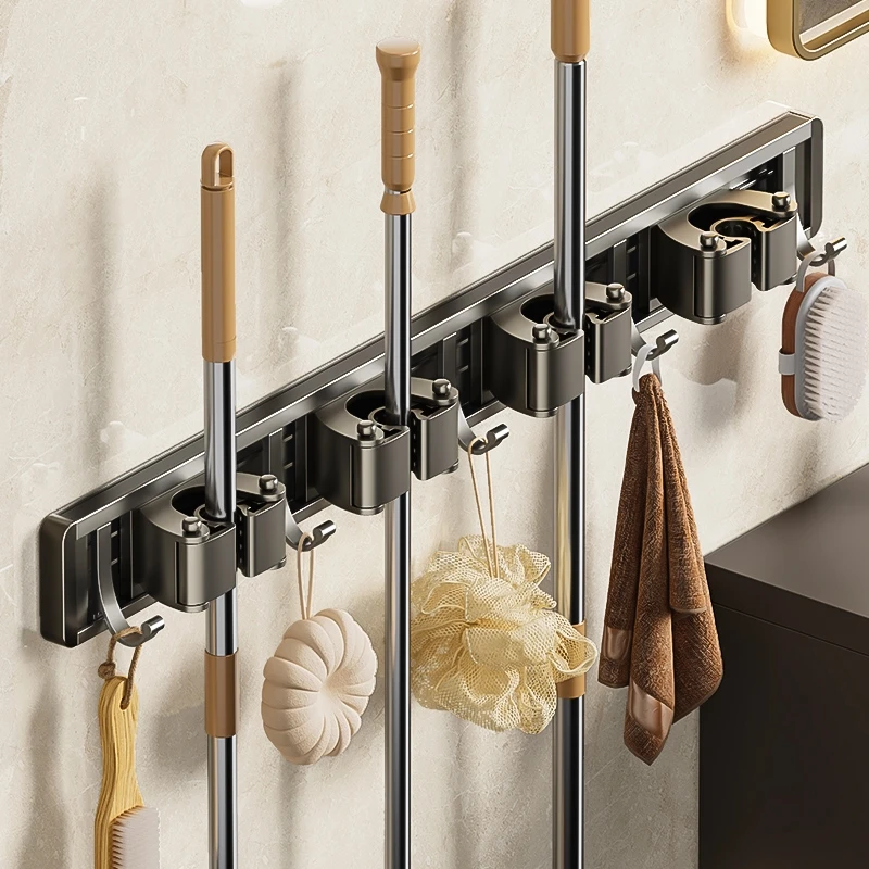 Organizador de pared resistente con ganchos para fregonas y escobas - imagen 4