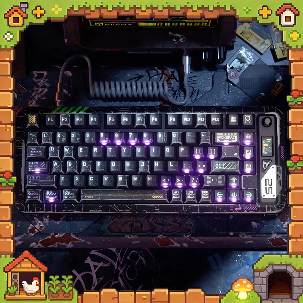 PIIFOX Cyber Ruins PC Keycaps Fog Permeable Keycap Cherry Profile Sublimation Keyboard Keycaps Customized PC Accessories Gifts
