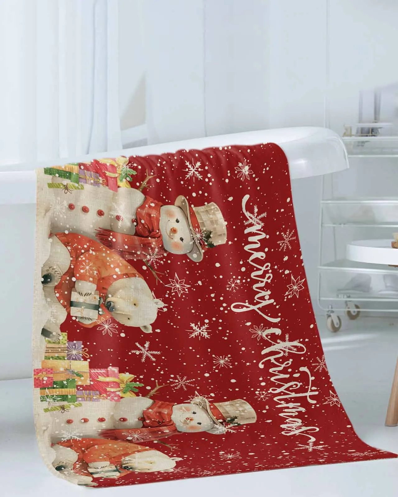 3pc Snowman BearTowel Set Ultra Soft Highly Absorbent Includes 1 Bath Towels 1 Hand Towels 1 WashclothsFor Home Bathroom