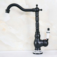 Black Brass Kitchen Sink Faucet Washbasin Faucets Ceramic Lever Cold & Hot Water Mixer Bathroom Taps Deck MountedLnf657