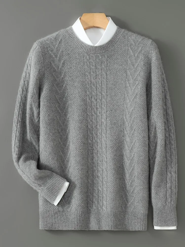 

100% Merino Wool Men's Round Neck Autumn Winter Simple Fashionable Casual Base Sweater Knitted Sweater