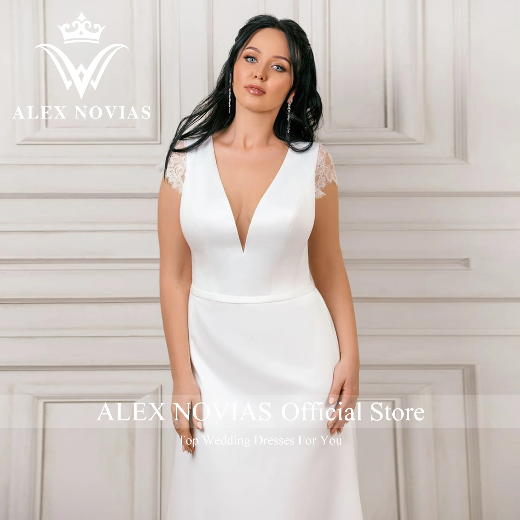 Alice NOVIAS – robe De mariée en Satin, grande taille, col en v, dos nu, applications, nouvelle collection, 2023