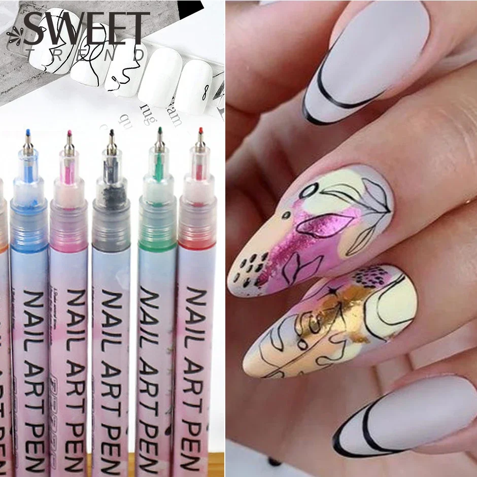 Black DIY Drawing Nail Graffiti Pen Waterproof Paint Liner Flower Abstract Sketch Brush UV Gel Polish Manicure Supplies Tool