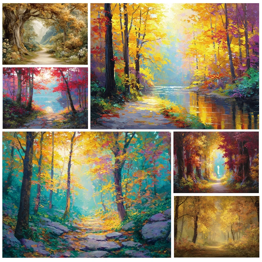 

MOON.QG Autumn Fall Trees Photo Background Sunshine Golden Leaves Backdrops For Photography Child Shooting Props Poster Photo