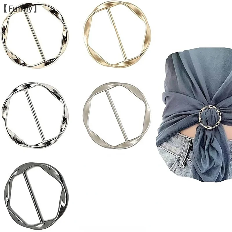 〔Funny〕5/6Pcs Spiral Circle Zinc Alloy Metal Round Three-Speed Knotted Silk Scarf Buckle European And American Style