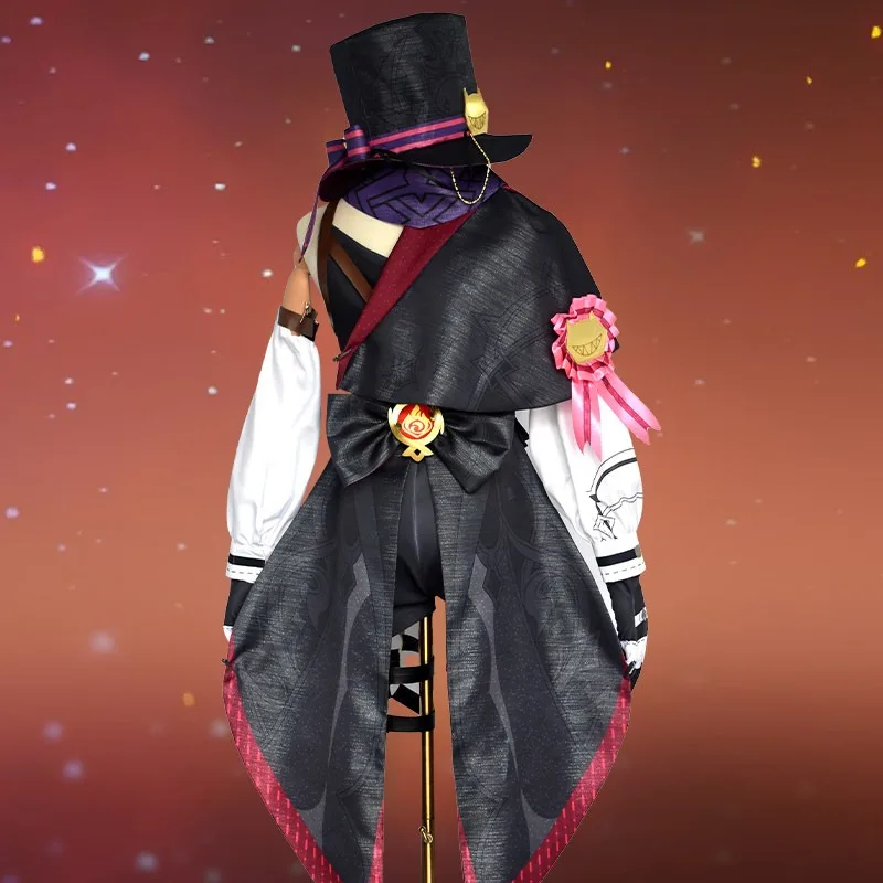 Genshin Impact Lyney Cosplay Costume Wig Leather Uniform Hat Dress Short Hair Skirt Glove Outfit Tail Magician Hair Accessories