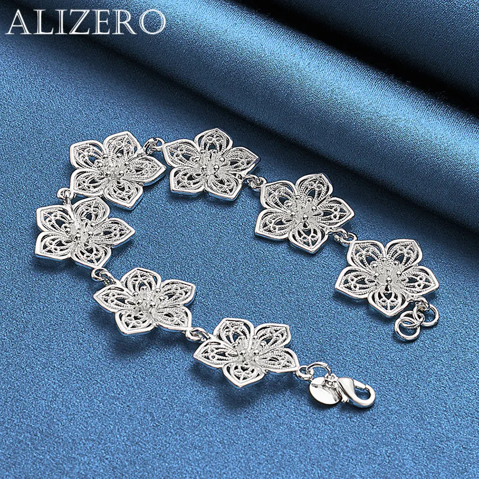 ALIZERO 925 Sterling Silver Flowers Bracelet For Women Plum Bossom Bracelets Fashion Wedding Party Gift Jewelry Wholesale