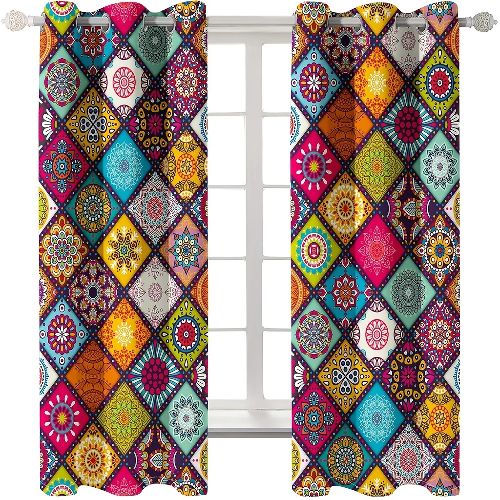 2pcs Bohemian Multifunctional Curtains - Eyelet Rod Use - Decorative Fabric For  Decor And Privacy