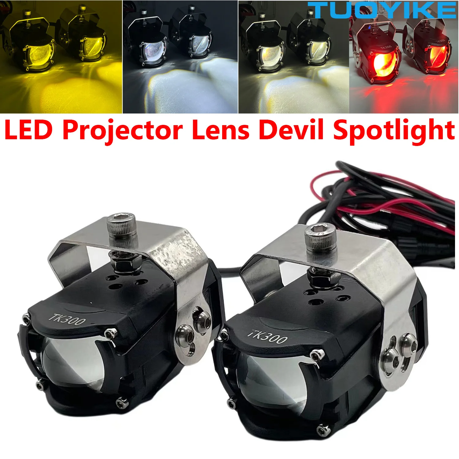 TK300 LED Projector Lens Headlight Laser Spotlight Devil Eye Light 5 Mode Driving Off-Road Auxiliary Lamp SUV Car Motorcycle 60W