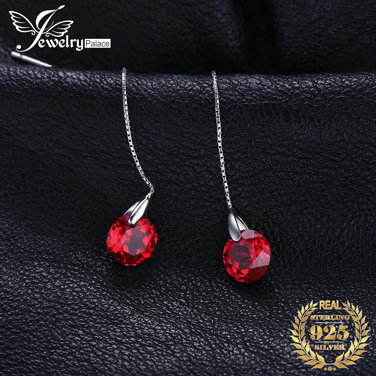 JewelryPalace 5.5ct Created Ruby 925 Sterling Silver Line Drop Earrings for Women Fashion Party Jewelry Trendy Gift New Arrival