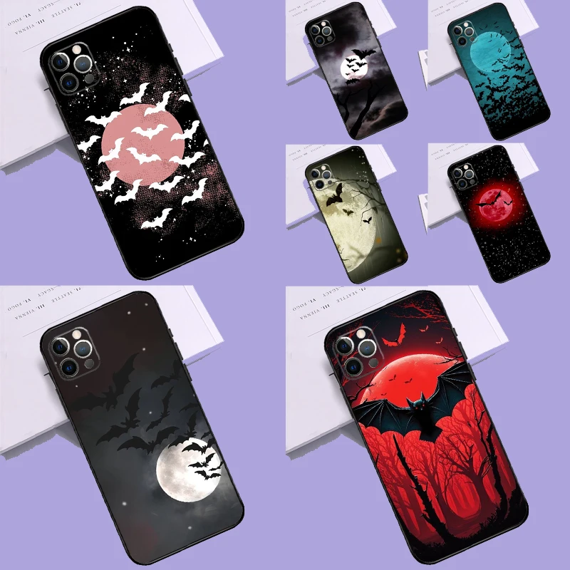 Gothic Horror Bats Full Moon Case For iPhone 15 Pro Max Plus 12 13 Mini 11 14 Pro Max XS X XR 7 8 SE 2020 2022 Cover