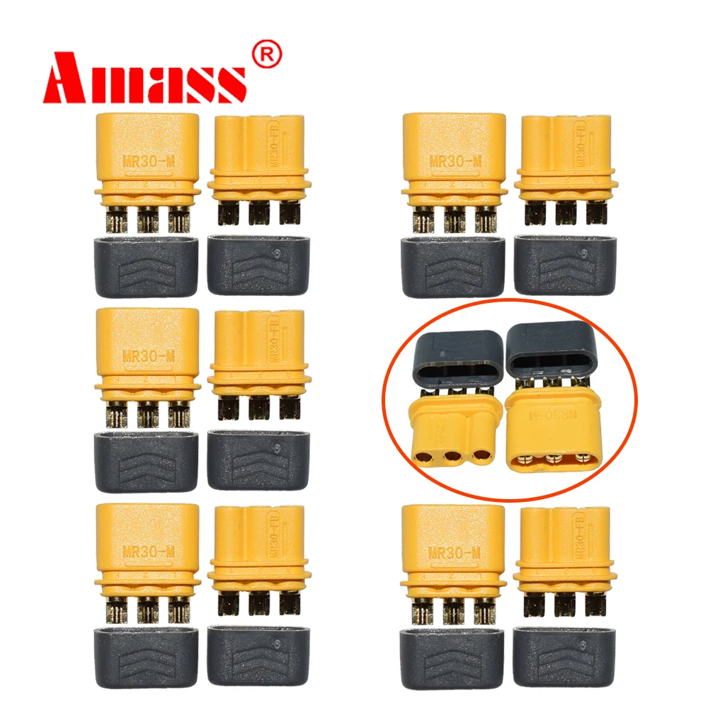 

Amass MR30 Plug Male Female Connector Adapter 2mm Bullet Plug Connector with Sheath Housing for RC Lipo Battery MR30 Connectors