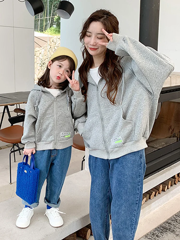 

Parent-child Cartoon Jacket Spring New Korean Version Children's Clothing Fried Street Mother and Daughter Hooded Top