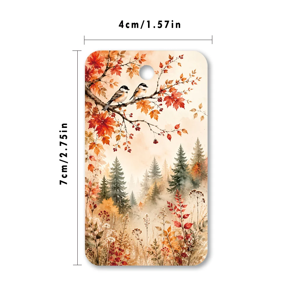 40pcs, Gift Tags, Vintage Autumn Forest Scene, Hanging Paper Labels for Gift Wrapping, Holiday Party Decor with String