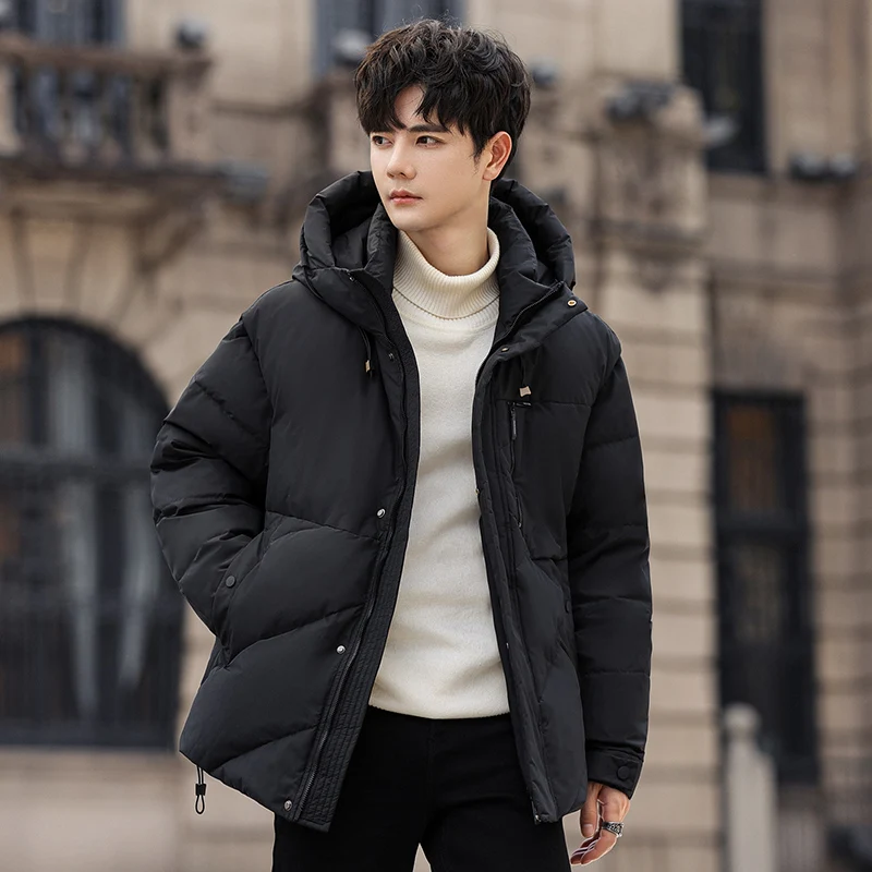 Fashion Men's Warm Hooded White Duck Down Jackets 2024 Winter Casual Windproof Solid Puffer Coat Outwear Loose Top Down Clothing