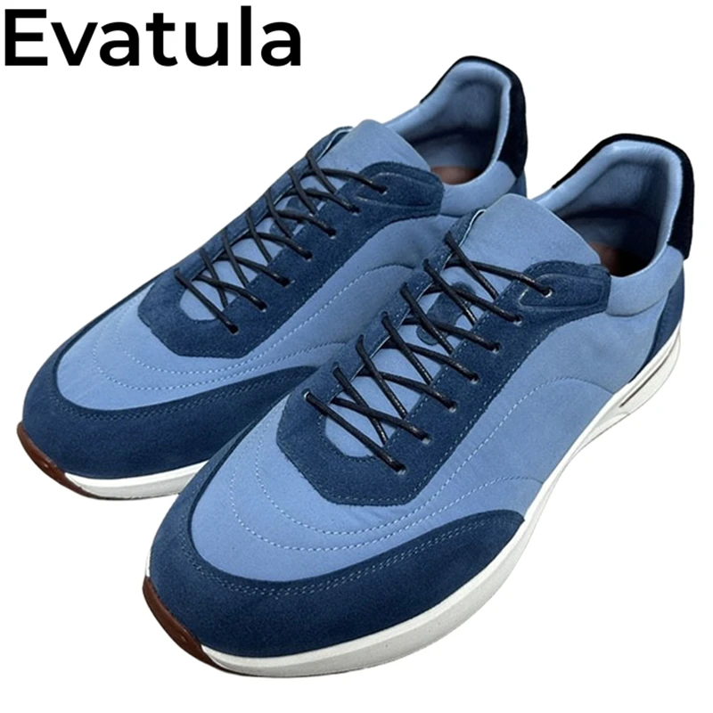 2024 Spring Round Toe Lace Up Sneakers For Men Suede Patchwork Breathable Flat Shoes Casual Comfort Walking Loafer Shoes Male