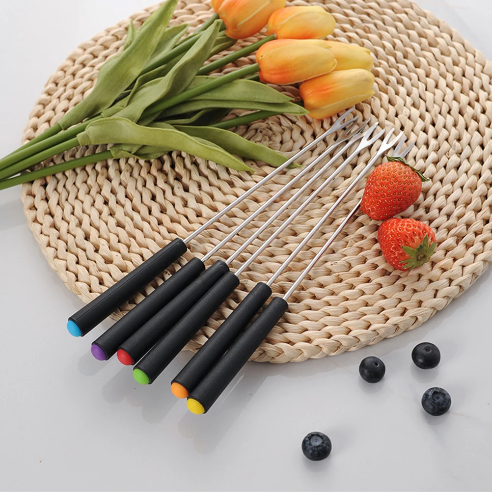 

6 Pcs Cheese Forks Stainless Steel Chocolate Dipping Fruit Fondue Kitchen Gadgets Baking Supplies Cake Balls Tools