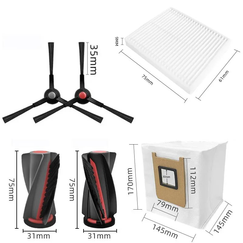 Kompatibel mit (Eufy Omni C28 / Omni X12 Pro) Hauptbürste, Seitenbürste, Filter, Staubbeutel, Ersatzteile, Zubehör – Detail 1