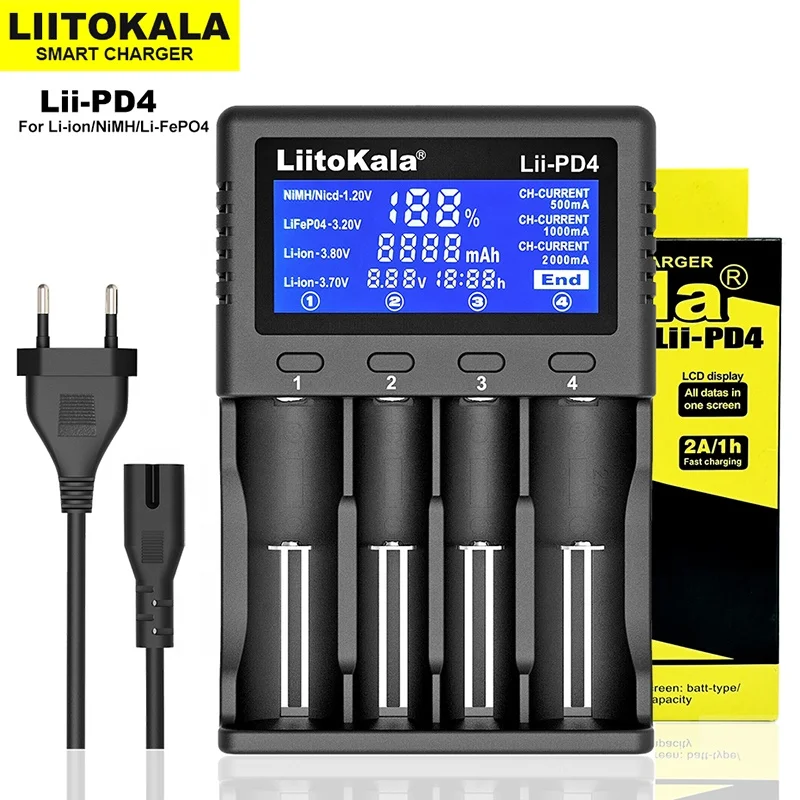 LiitoKala Lii-PD4 4-Slot Charger for 18650 26650 21700 18350 14500 AA AAA Lithium NiMH LiFePO4 Battery RC Parts & Accs view 4