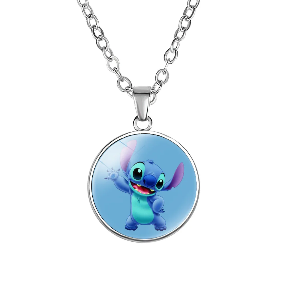 Disney Lilo & Stitch Necklaces Cartoon Stitch Round Shaped Anime Action Figure Pendant Girls Accessories Kids Christmas Gifts