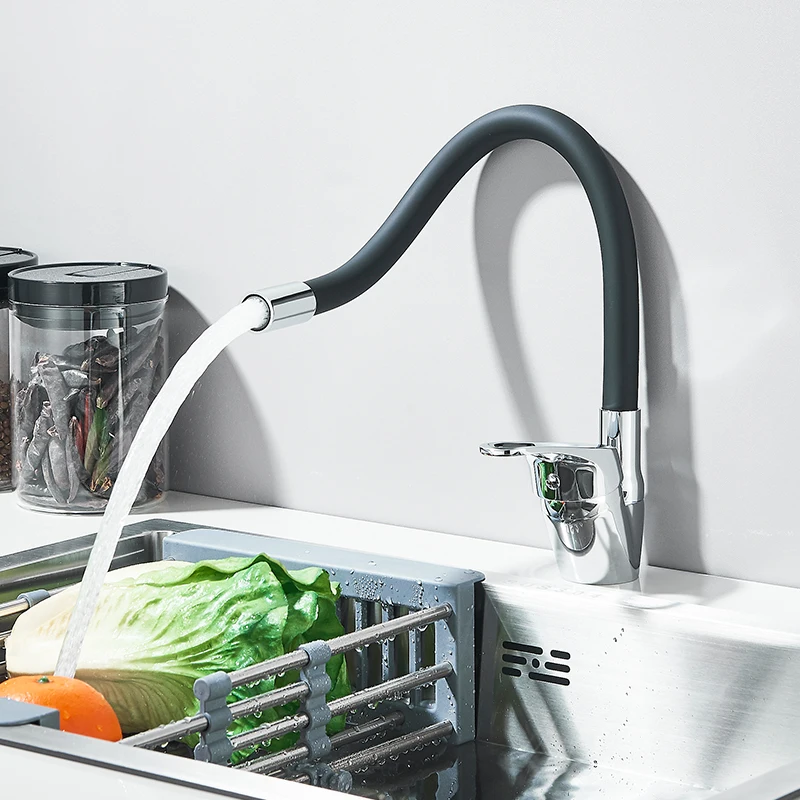 Black/Chrome Kitchen Sink Faucet Freely-Rotating Hose Multi-Mode Spout Wall Mount Cold Hot Water Mixer Kitchen Washbasin Tap