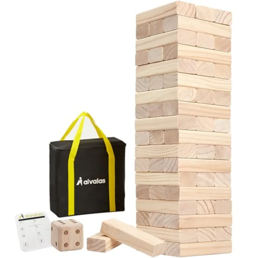 

Giant Tumbling Timber Games 60 Blocks Large Tower Outdoor Game - Includes Carry Bag and Scoreboard Wood Stacking Backyard Game