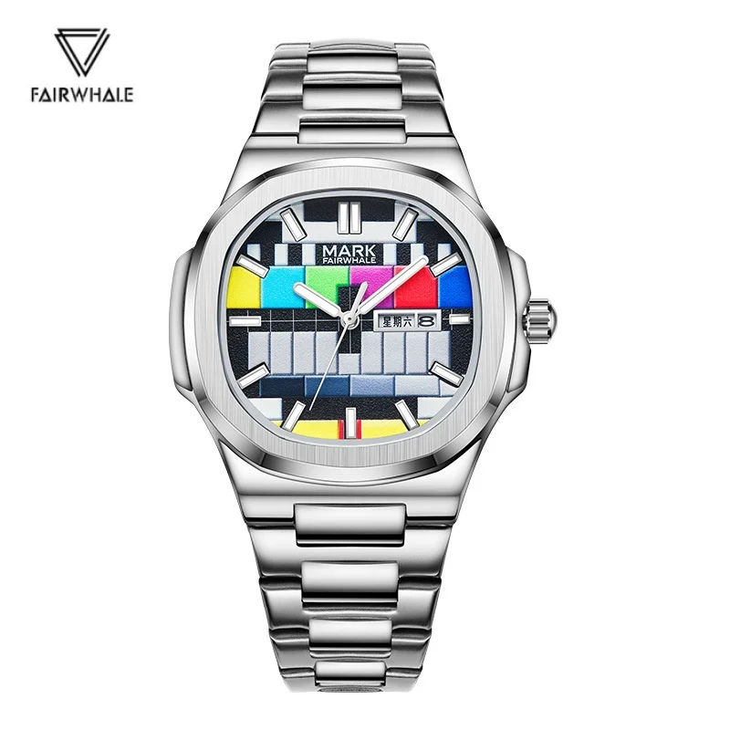 مارك Fairwhale 5210 الإبداعية ريترو ساعة كوارتز موضة الرجال التلفزيون الهاتفي التقويم مضيئة مقاوم للماء الرياضة رجل الساعات reloj hombre
