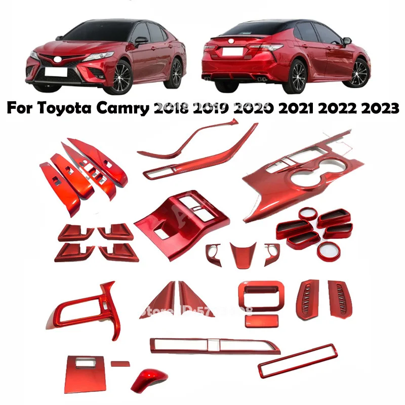 LHD for Toyota Camry 2018-2023 ABS Red Interior Accessories Window Lift Switch Cover Center Control Strip Gear Shift Panle Cover