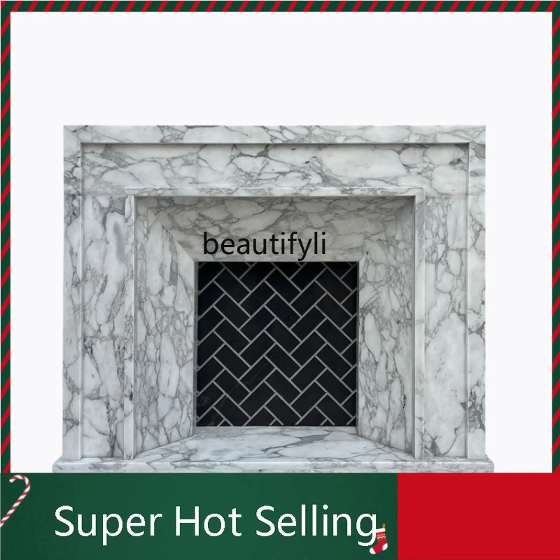 D071  Marble Fireplace French Style American Hallway Curio Cabinet Arabescato White Marble Material Fireplace Mantel
