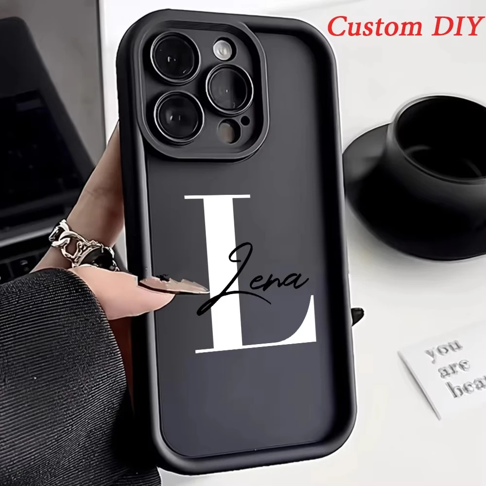 DIY Custome Name Letters Case For iPhone 17 Air 16e 16 Pro Max 15 14 13 12 11 7 8 Plus X XR XS Max Funda Liquid Silicone Cover