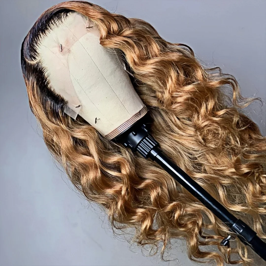 

Ombre Blonde Kinky Curly Soft 26Inch 180%Density 13*4*1 Lace Front Wigs For Women Baby Hair Preplucked Glueless Synthetic Daily