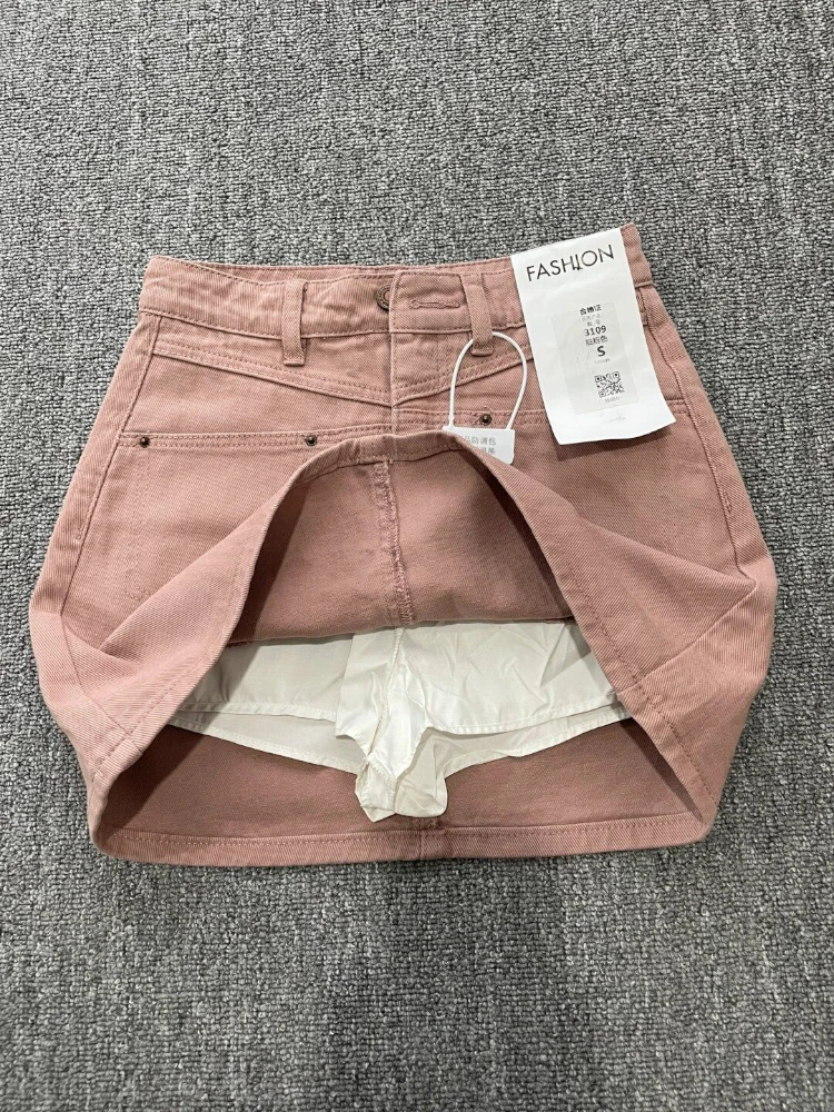 Koreaanse Sle hoge taille A-lijn rok roze denim plus maat dames faionable afslankende heupbedekkende ort rok