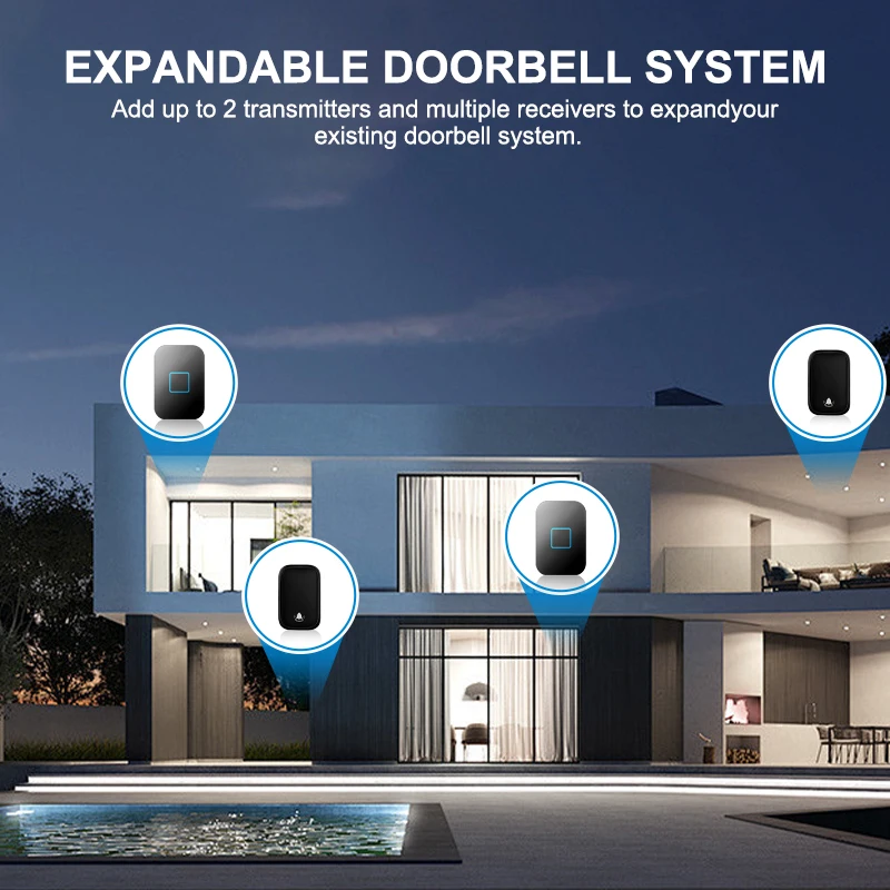 Wireless Doorbell Waterproof Welcome Chime Home Door Bell Self-Powered 150M Wireless Distance 60 Songs Smart Doorbell US EU Plug