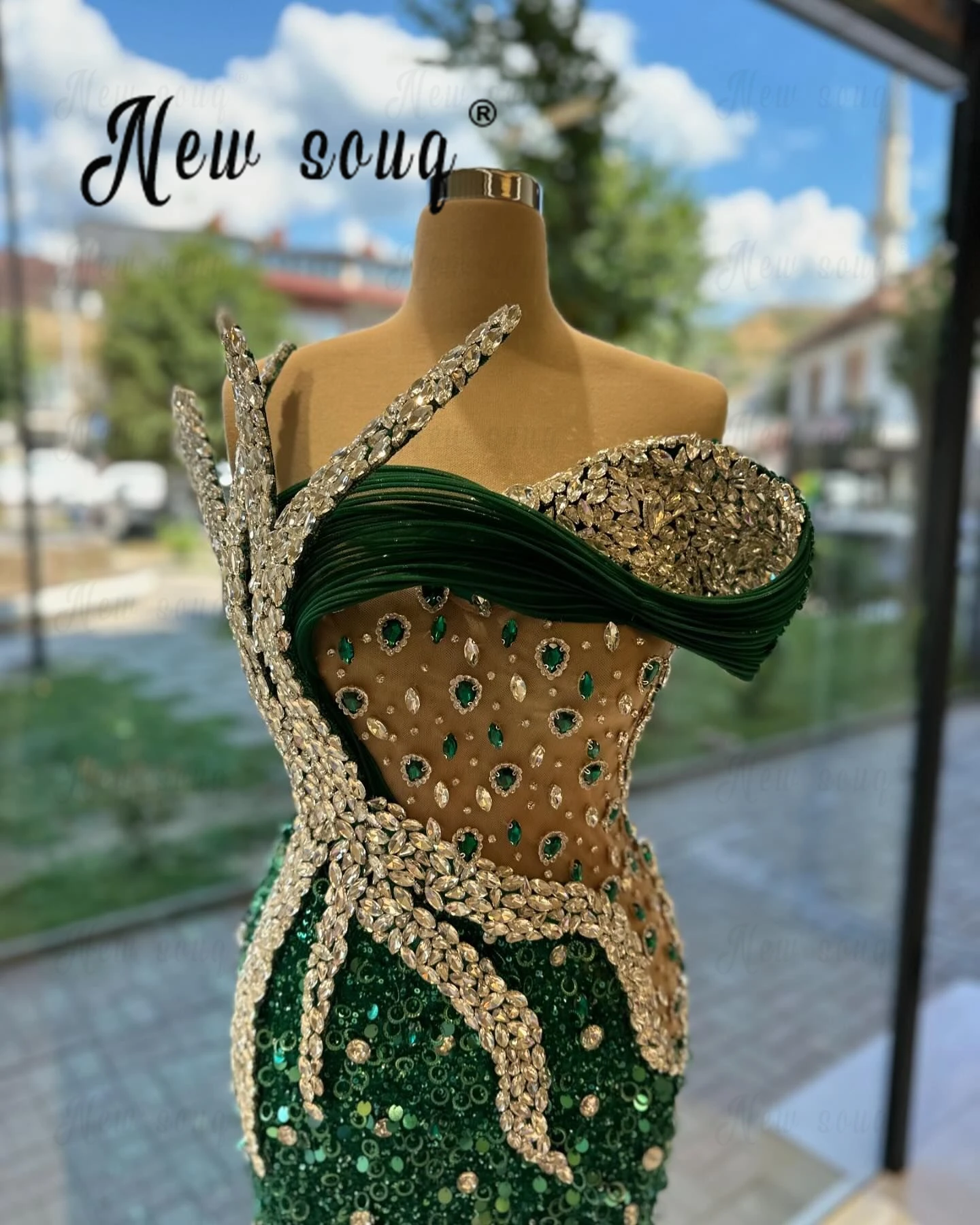 Emerald Green Shiny Party Dresses Heavy Handmade Crystals Wedding Guest Gowns 2024 Women Mermaid Bespoke Occasion Dresses Africa