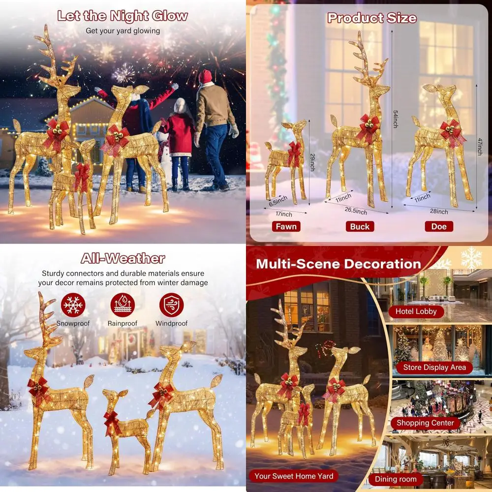 

Рождественское семейное уличное украшение с подсветкой из 3 предметов, водонепроницаемое золотое искусство двора с 360° ° Светодиодные фонари