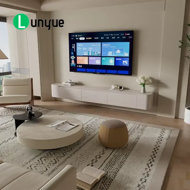 Cream White Floating Wall Mounted TV Cabinet with 3 Drawers Rounded Edge Simple Modern Storage Stand for Living Room Bedroom