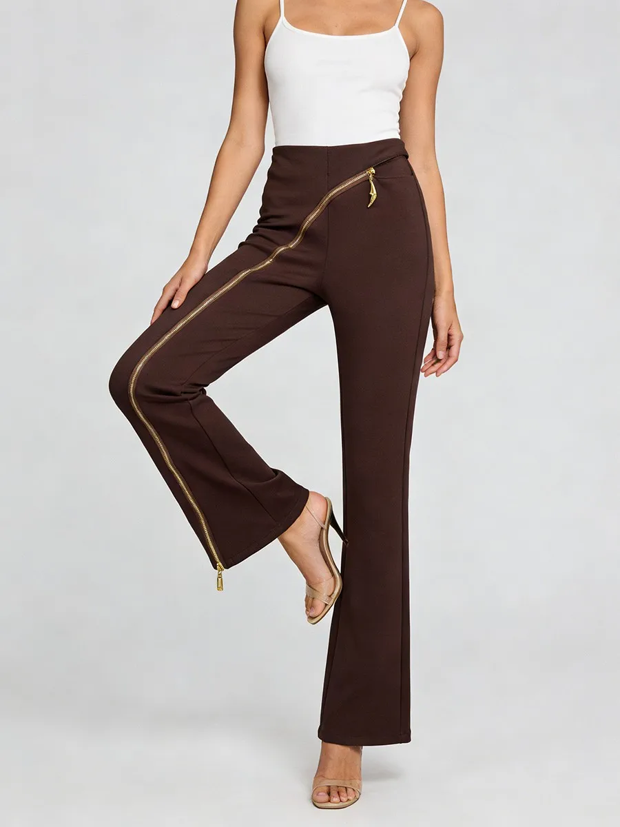 Metal Zipper Design Micro Flare Pants for Women Spring High Waist Aesthetic Bootcut Pant Female Slim Trousers Streetwear 2026