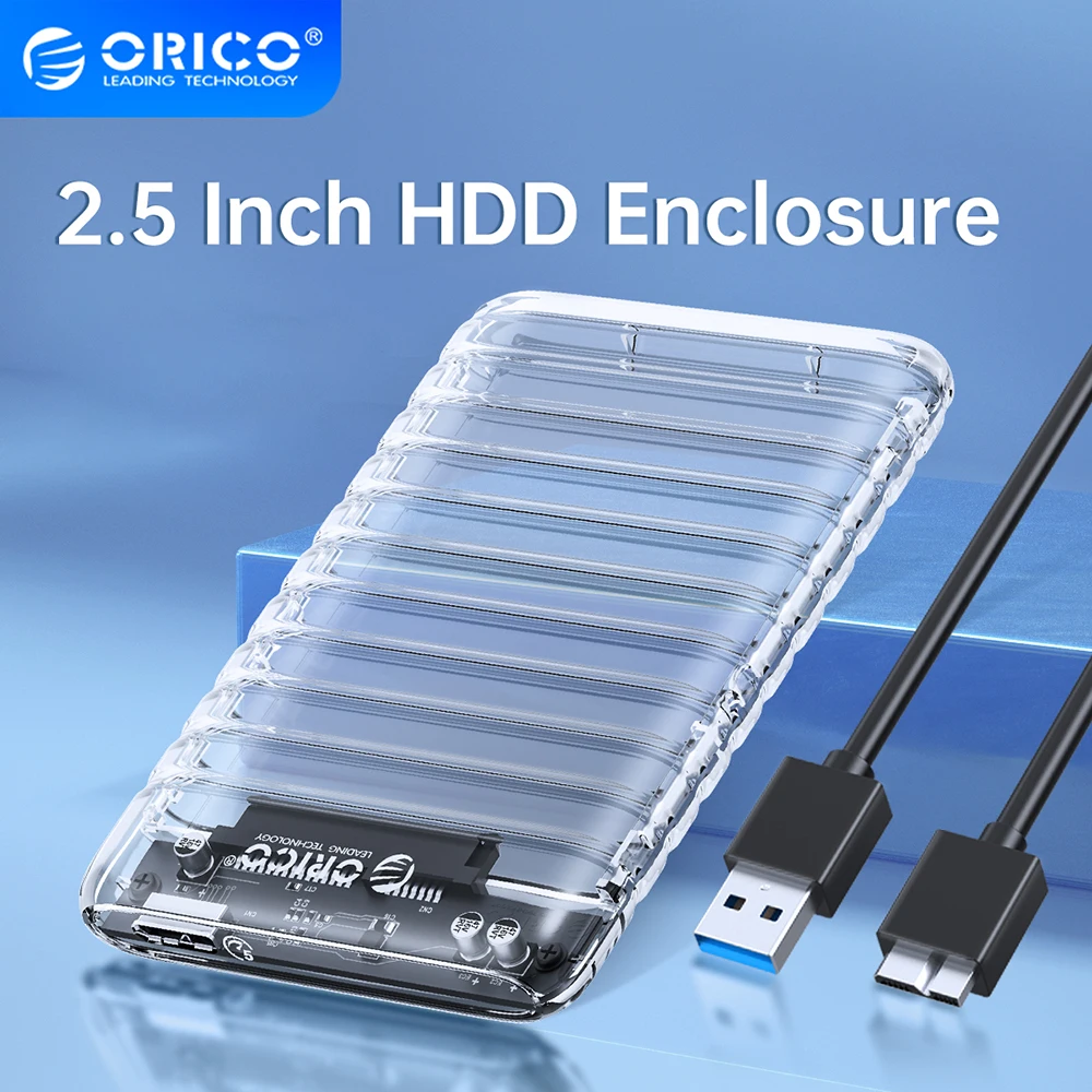 ORICO 2.5 인치 HDD 인클로저, 투명 SATA to USB3.0, C 타입 하드 드라이브 케이스 도구 무료 외장 HDD 인클로저, PC 노트북 SSD용