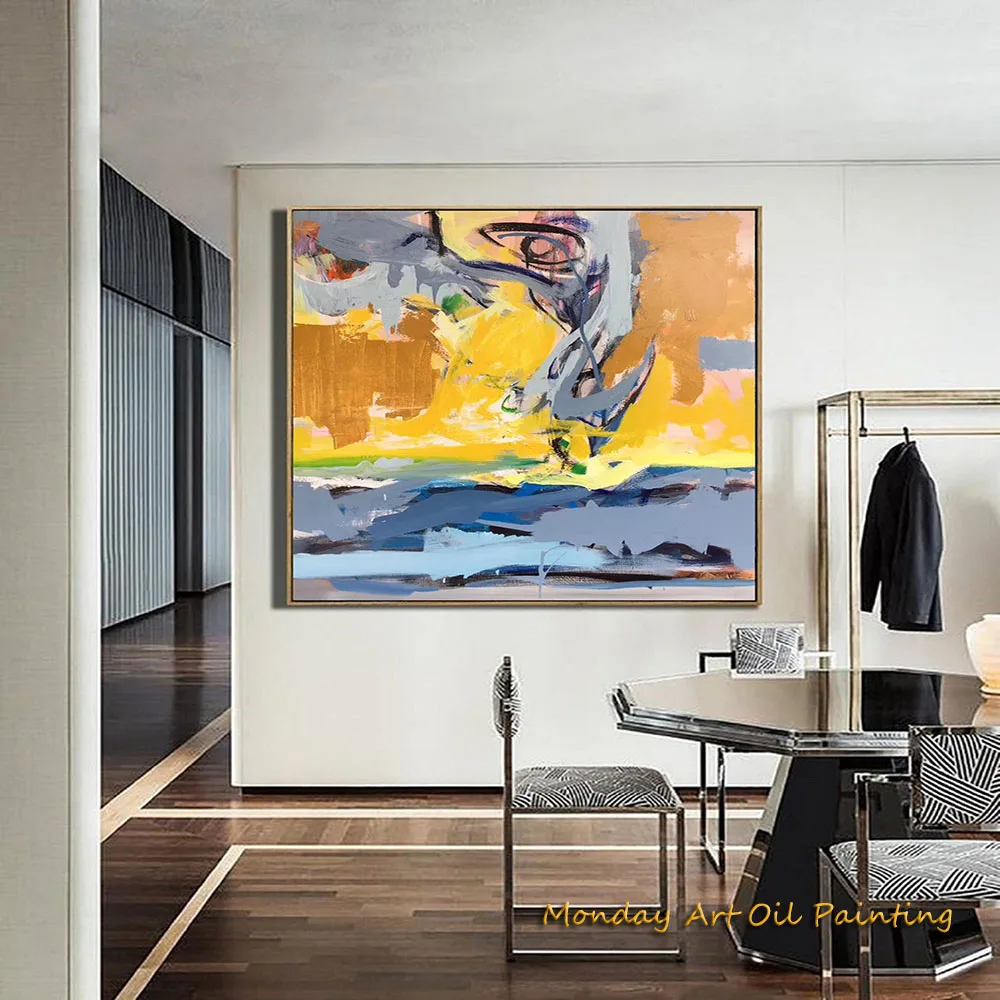 

Handmade Painting Sea Abstract Original Painting Canvas Wall Art Large Sky Abstract Painting Acrylic Yellow Minimalist Painting