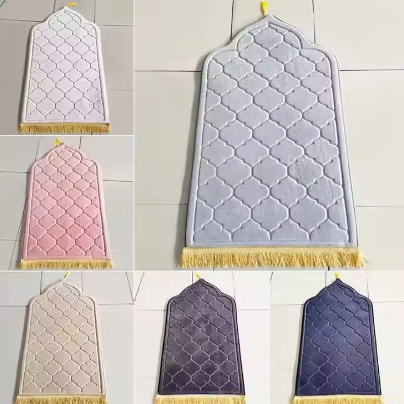 

Prayer Mat Muslim Ramadan Non-slip Flannel Worship Pad Protable Light Weight Travel Prayer Rug Embossing Floor Carpet Eid Gift