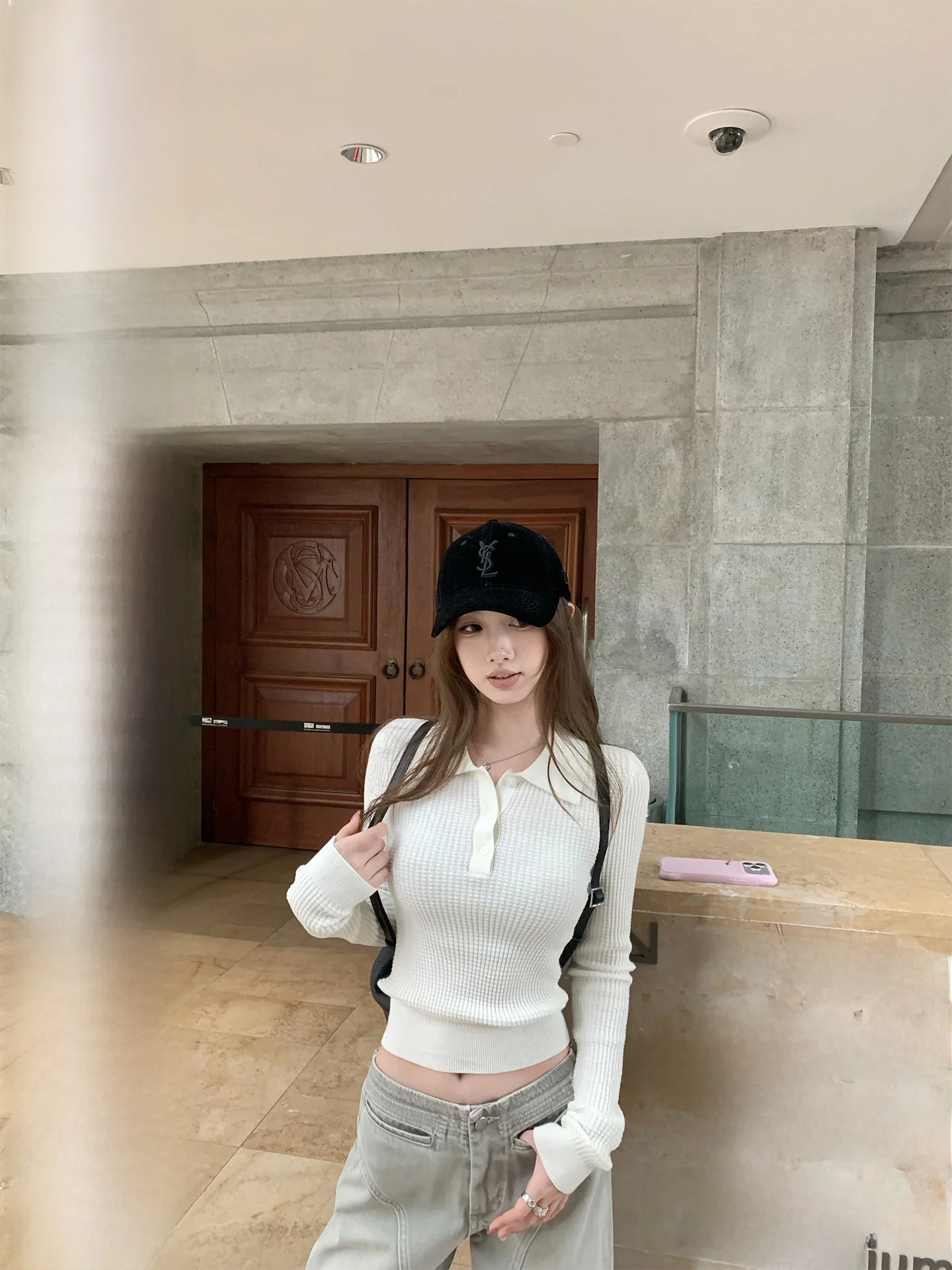 

Slimming Neck Base Shirt Walnut Cocoa High School Student Waffle Grid Autumn Winter Inner Wear Soft Polyester Fiber