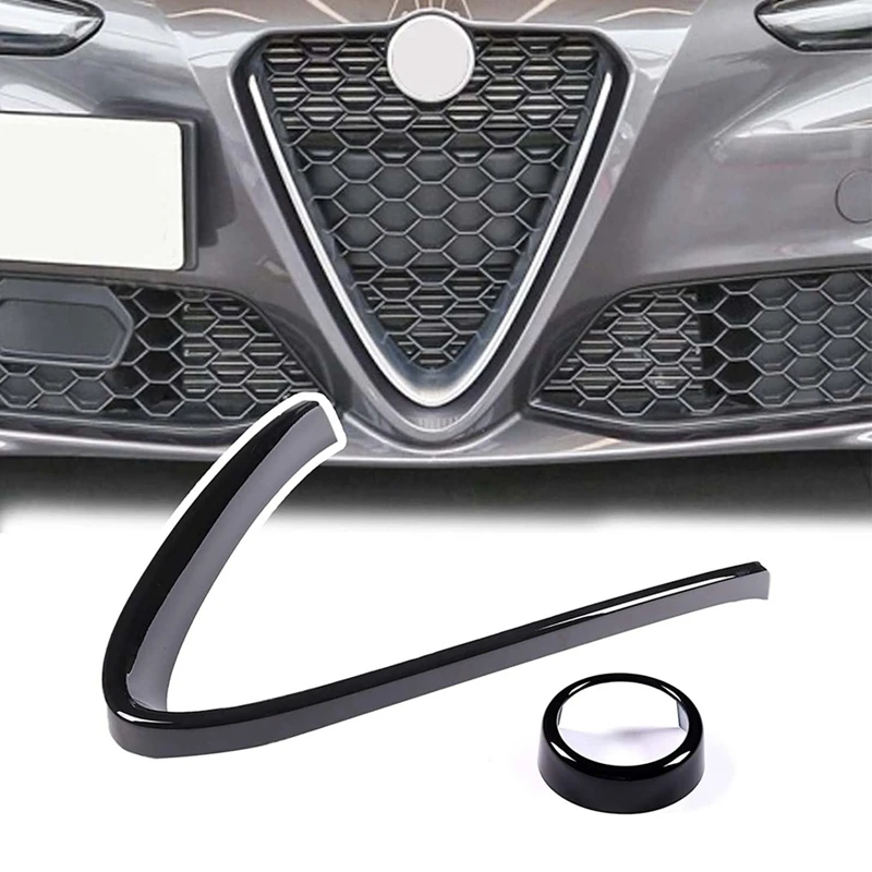 Front Grille Decoration Frame Cover For Alfa Romeo Giulia 2017-2020 Exterior Parts Piano Black