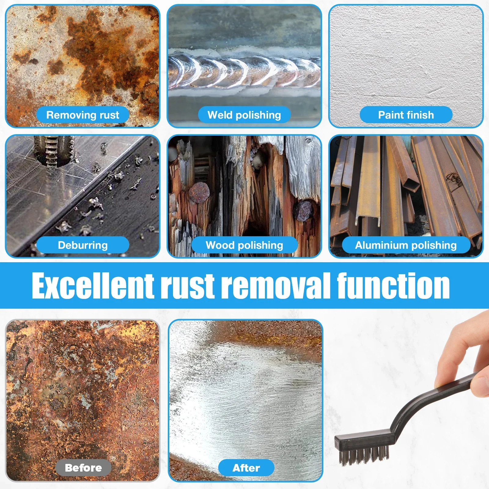 مجموعة فرش سلكية صغيرة مكونة من 60 قطعة، فرشاة احترافية من الفولاذ المقاوم للصدأ مع فتحة تعليق بمقبض مريح لإزالة الصدأ المعدني