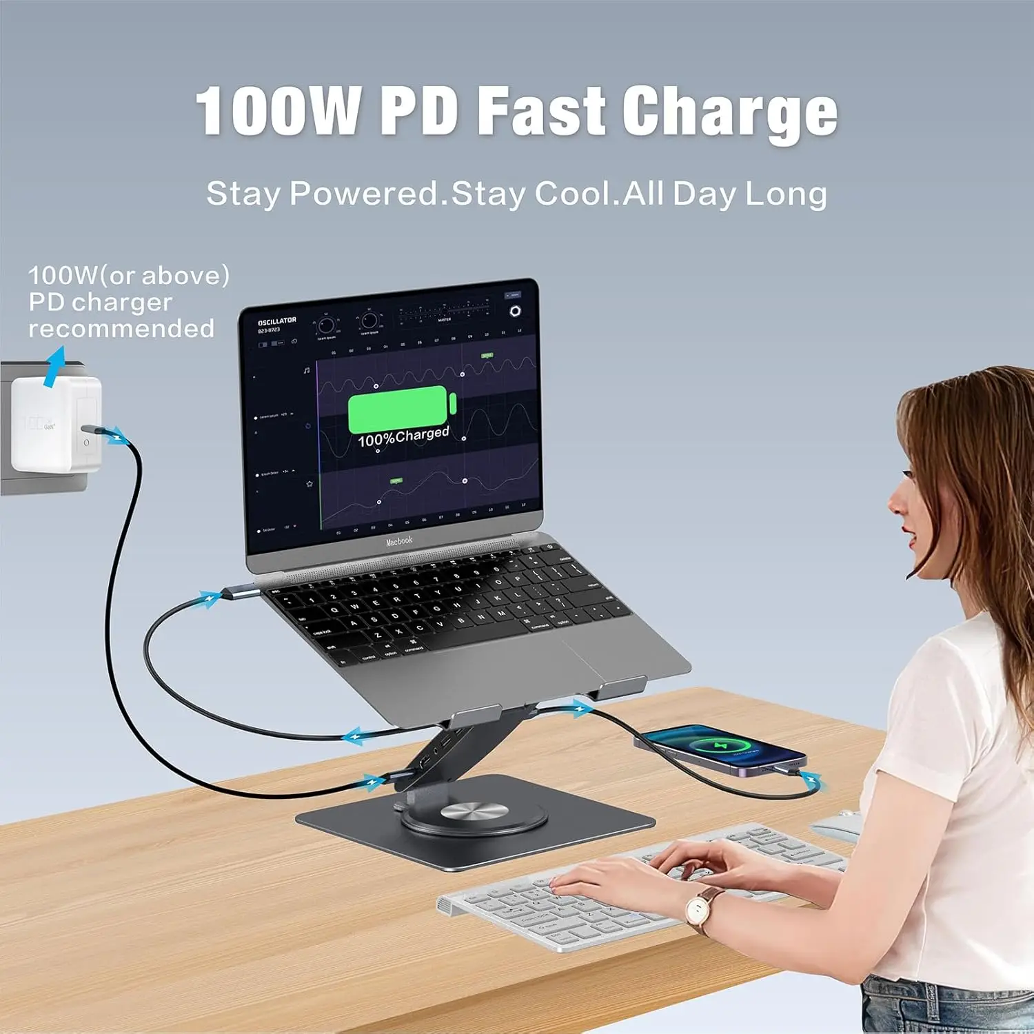 Laptop Stand for MacBook Pro Air Dell HP Surface 360° Rotatable Foldable with USB Hub 4K 60Hz Universal Laptop Bracket Holder