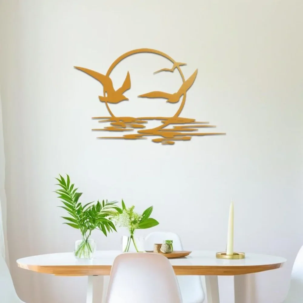CIFBUY Golden Sunrise Seagull Metal Wall Art Iron Sculpture Hanging Decor for Indoor Outdoor Coastal Home Garden Patio Plaque