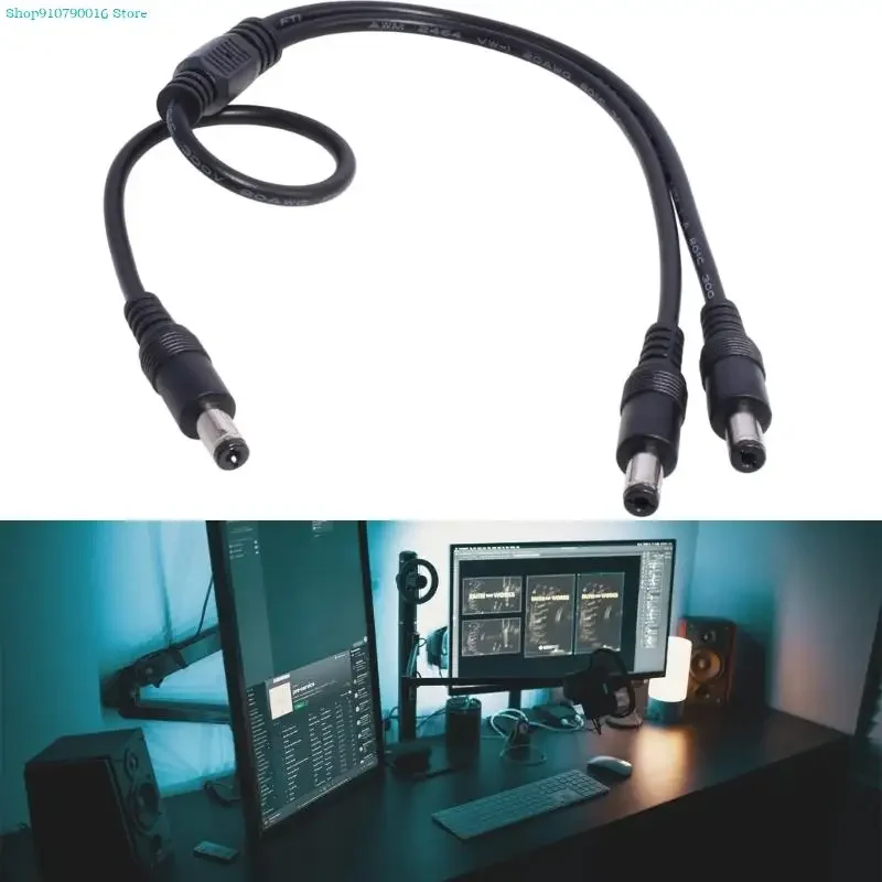 1Pack Power 1 Male to 2 Male 5.5mm x 2.1mm Power Supply Splitter Cable Cord, Y Splitter Adapter Wire,2 Way Y-Cable