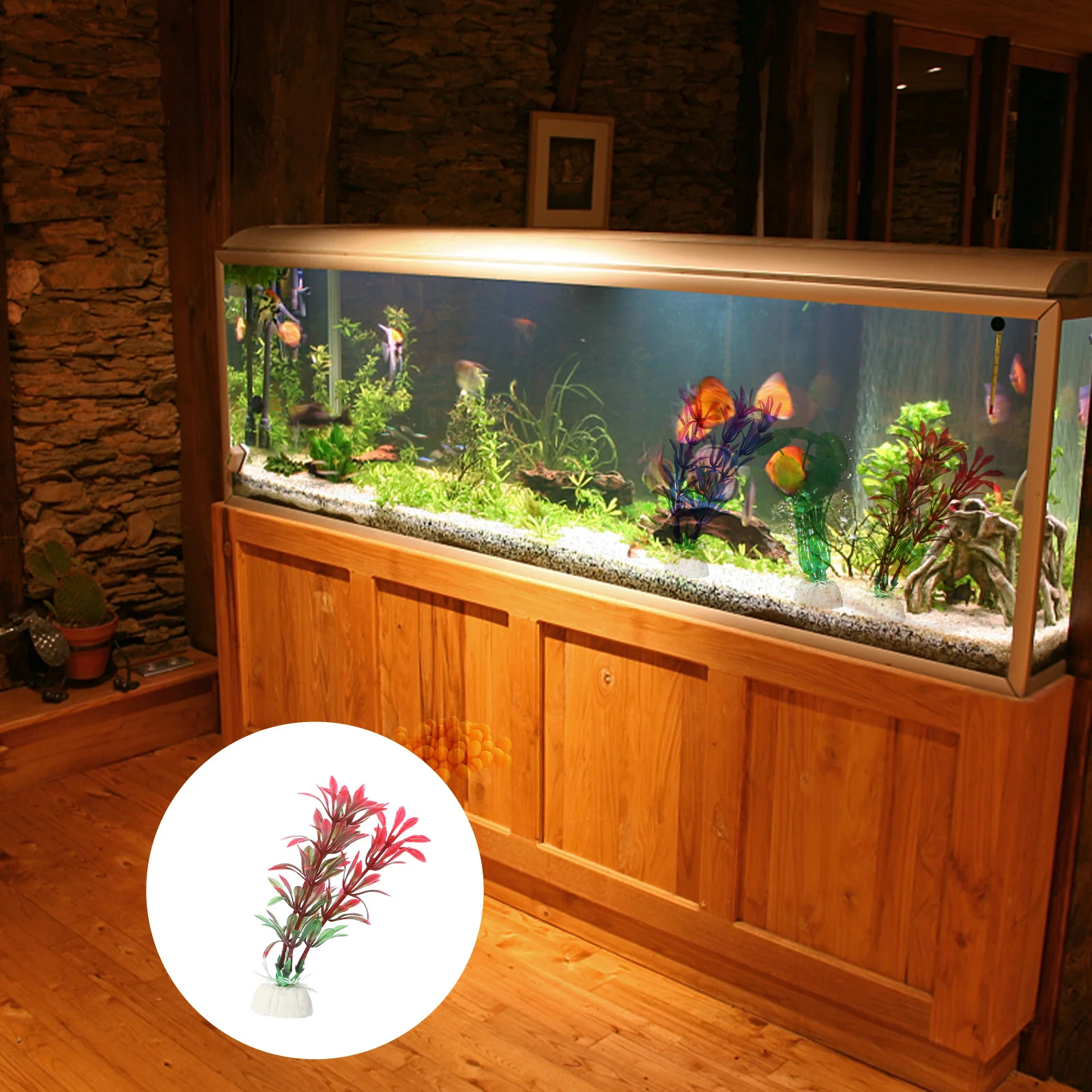 

10Pcs Aquarium Plant Decorations Plastic Artificial Fish Tank Water Ornaments Ceramic Anchors Colorful Natural Scenery