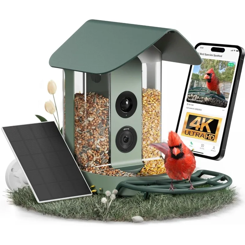 

Умная кормушка для птиц с камерой 4K на солнечной энергии для улицы — прямая трансляция Ultra HD, улучшенная идентификация AI 10 000+